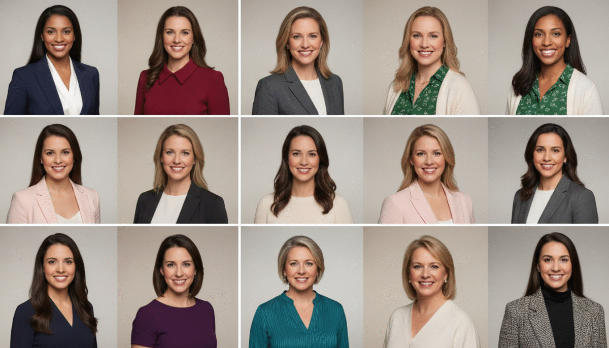 collection of successful professional headshots showing various outfit styles