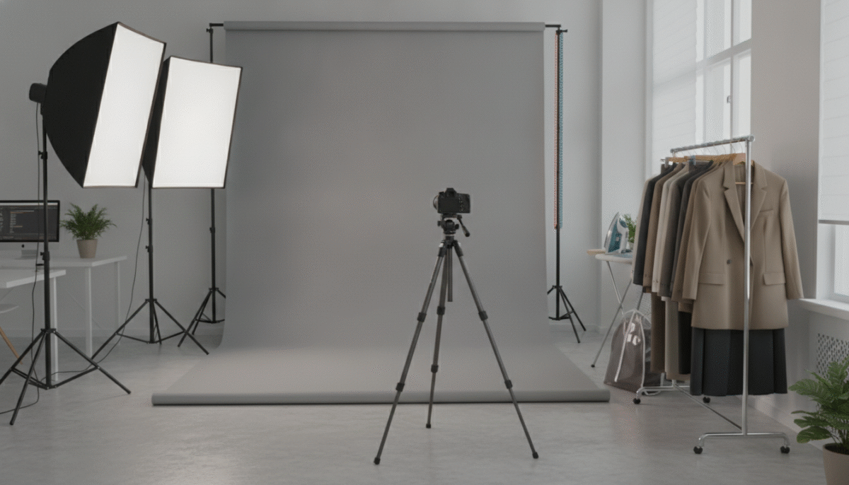 professional photography studio setup with lighting equipment