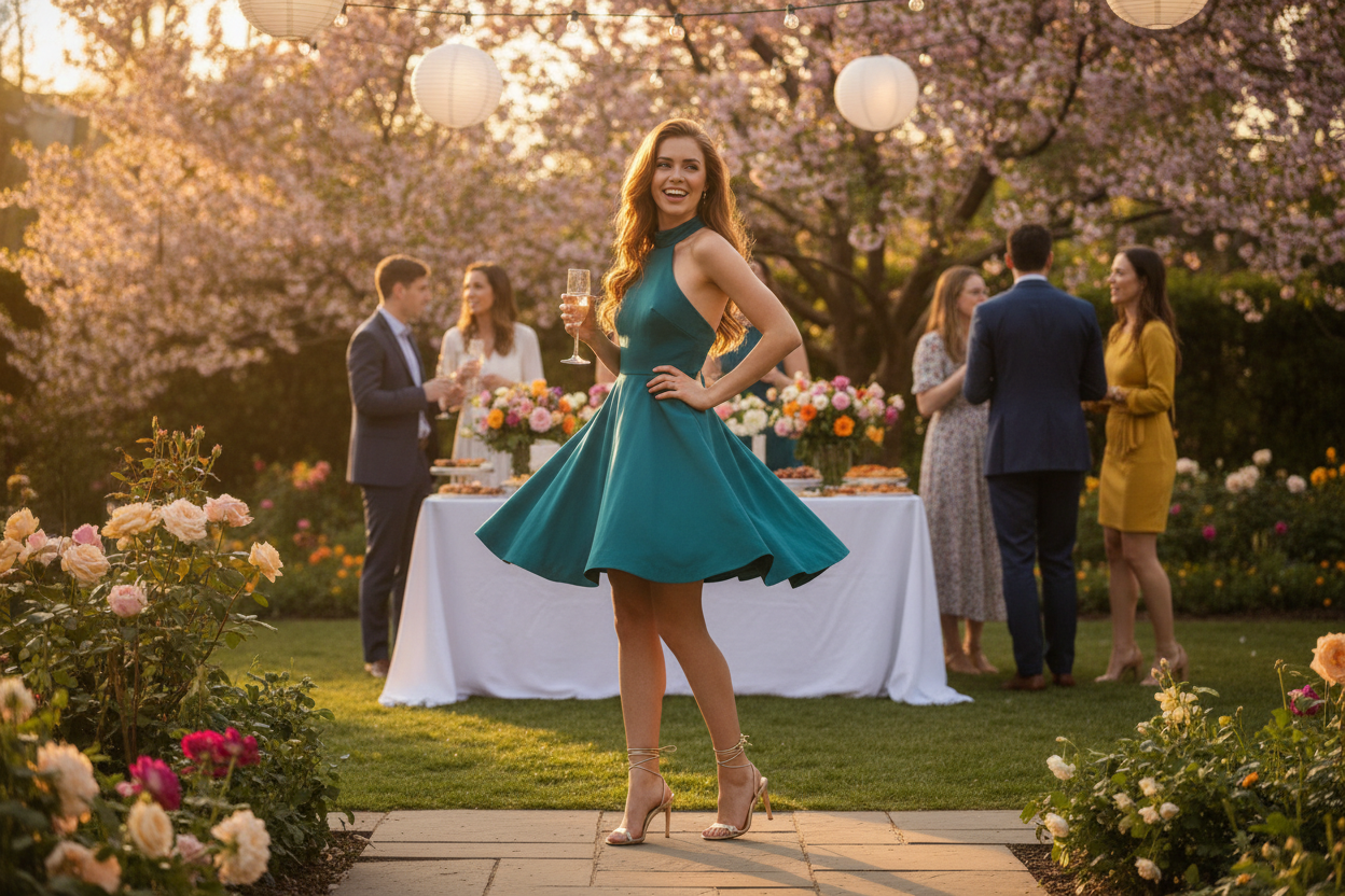 teal halter neck mini dress for spring party outfit