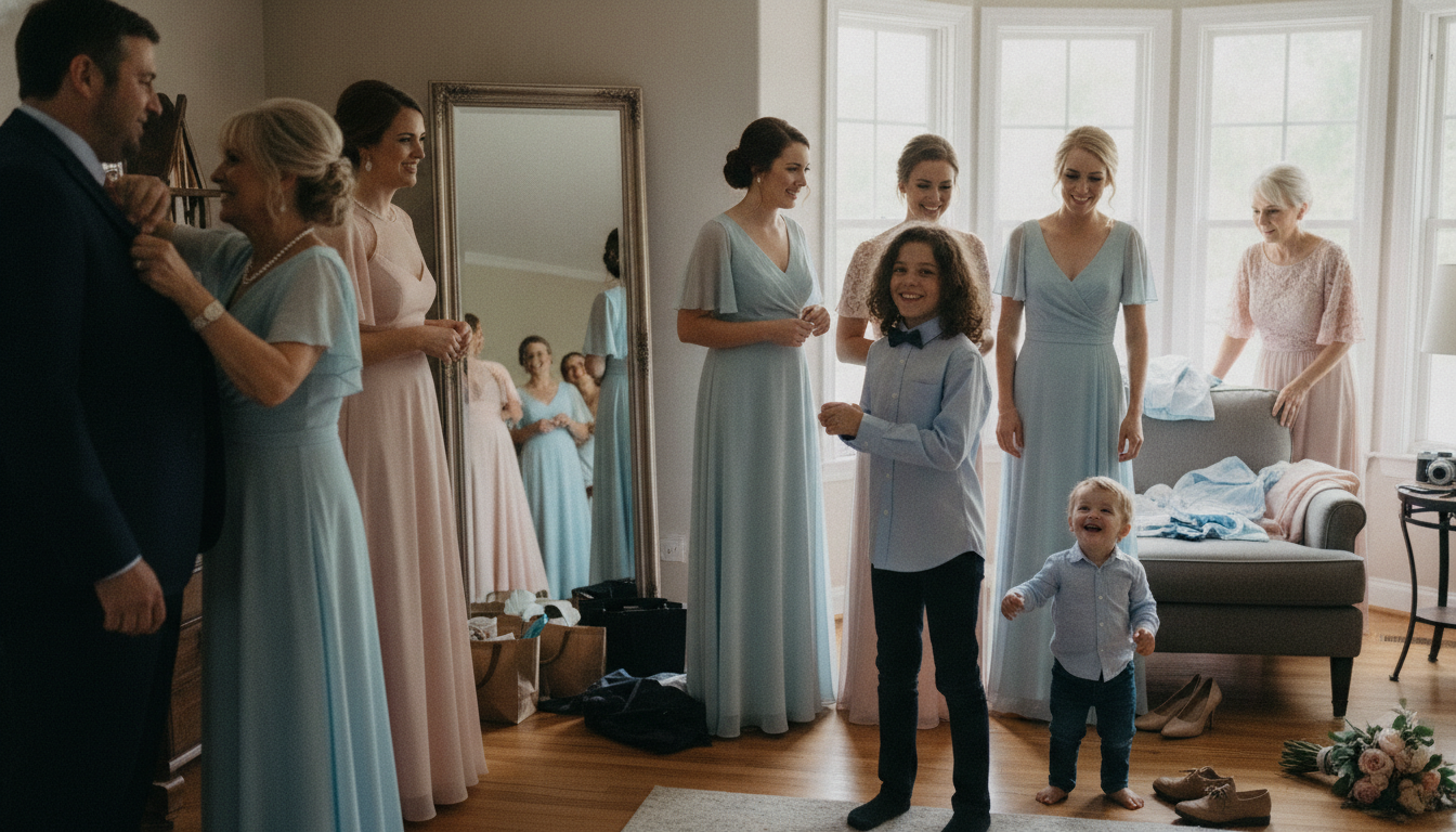 Family preparing outfits on photo session day