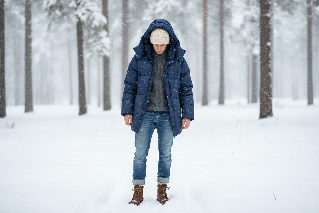 royal blue puffer jacket winter casual