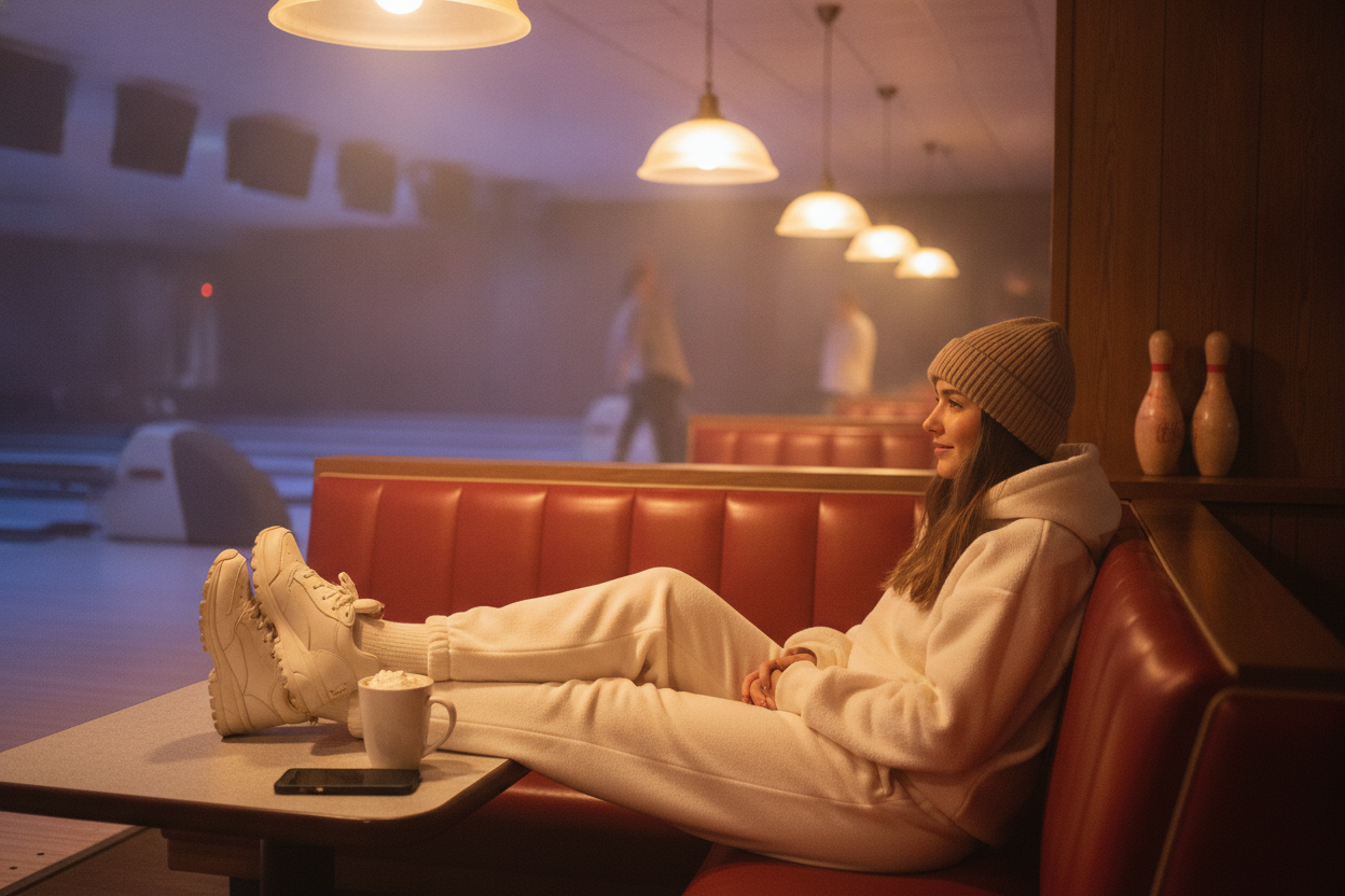 winter bowling outfit with hoodie and joggers for cold weather comfort