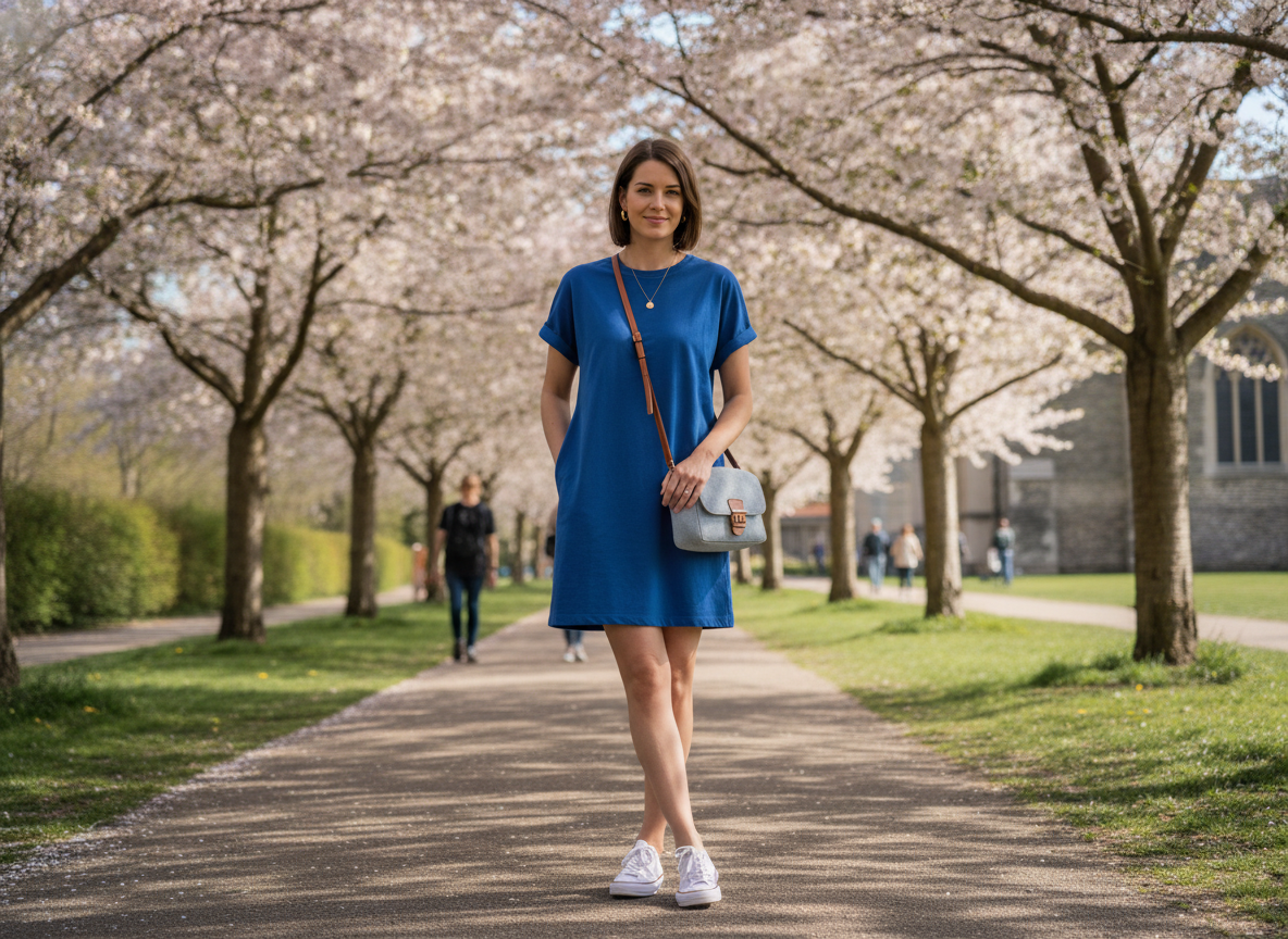 casual royal blue t-shirt dress for spring weekends