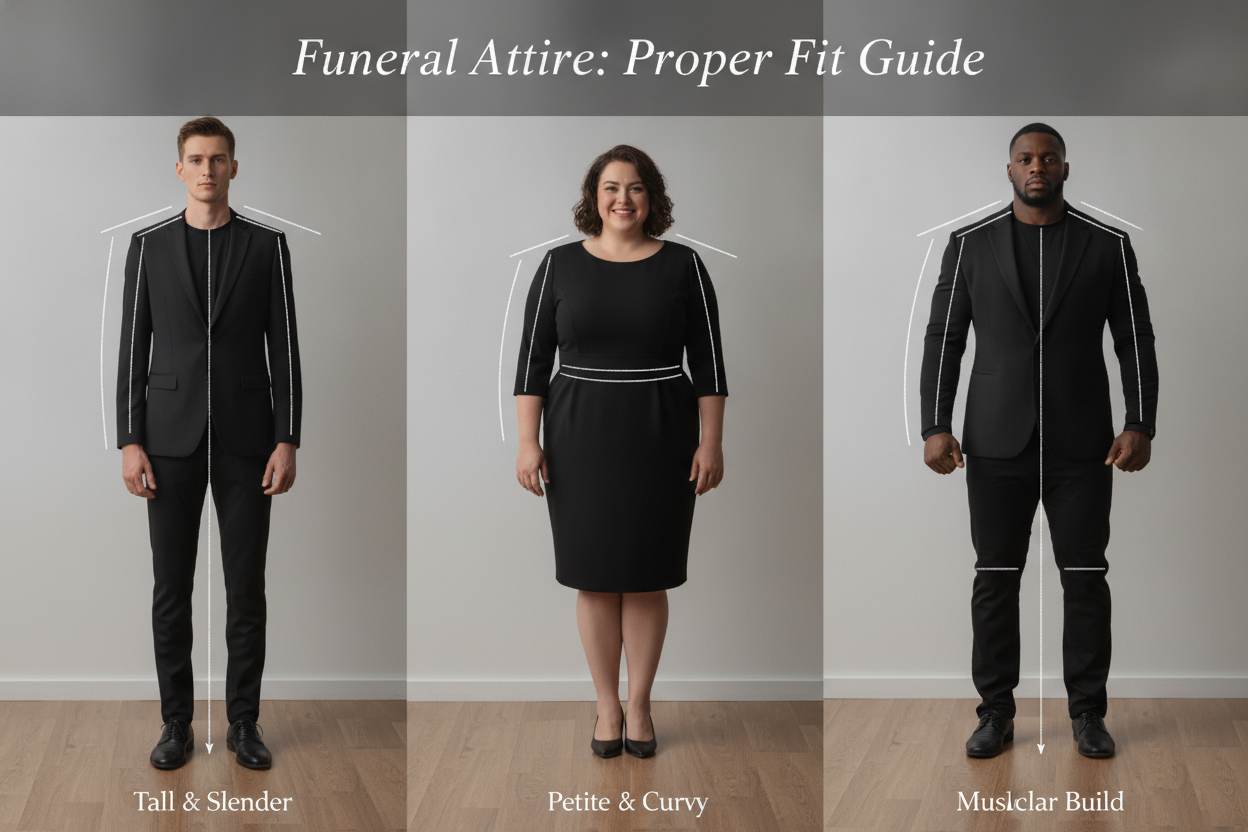 Proper clothing fit demonstration for funeral attire