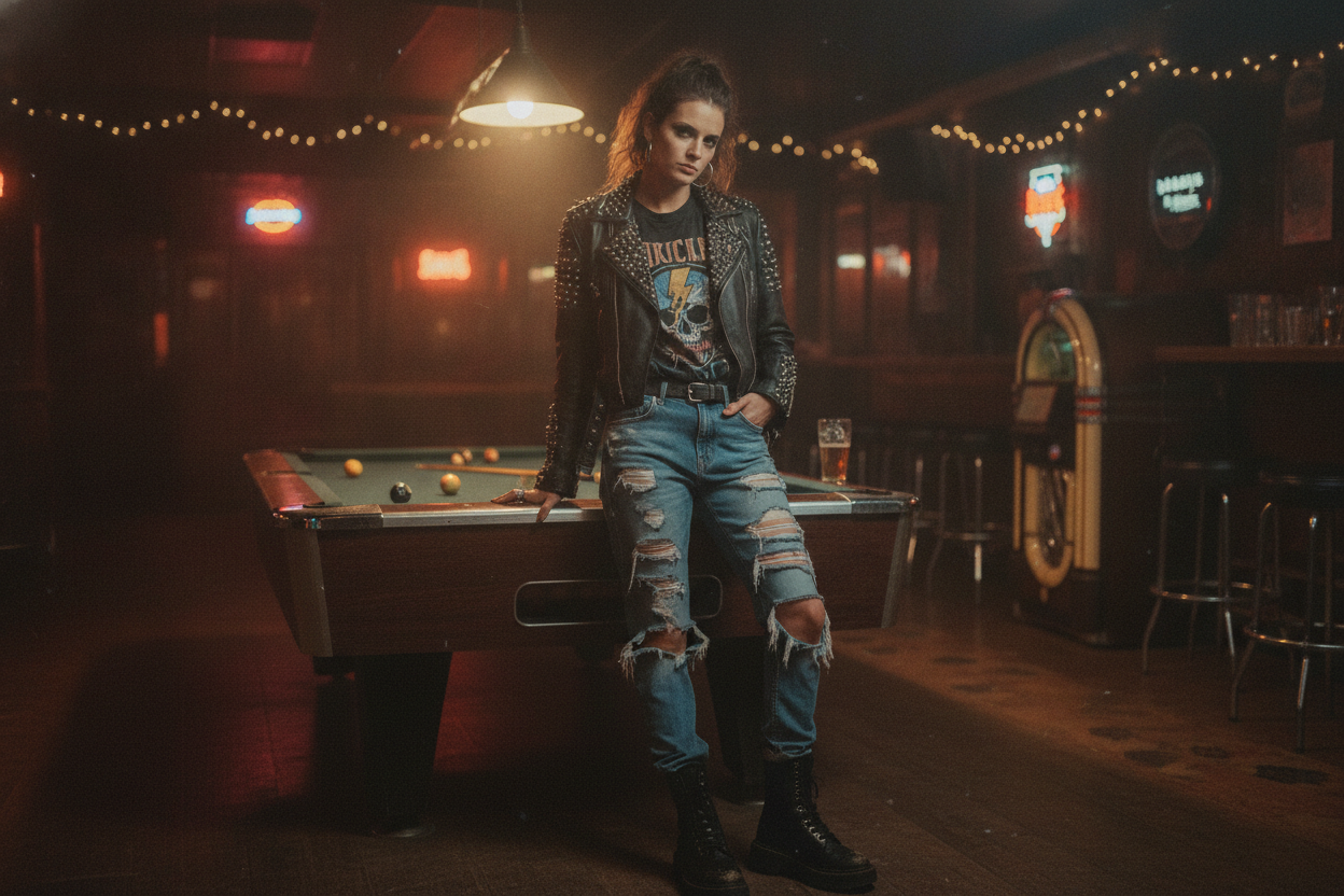 dive bar outfit with jeans and boots