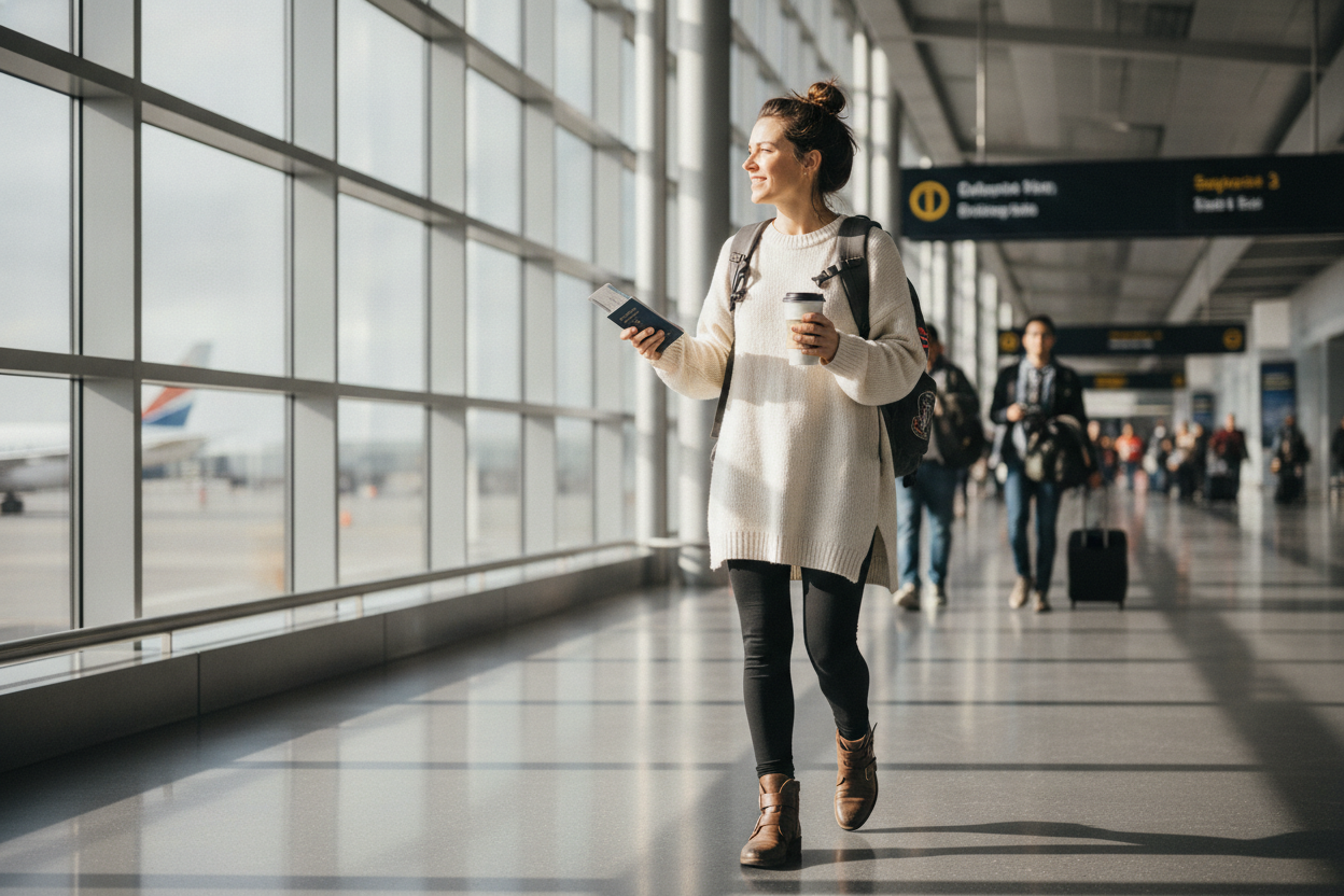 leggings and oversized sweater airport outfit