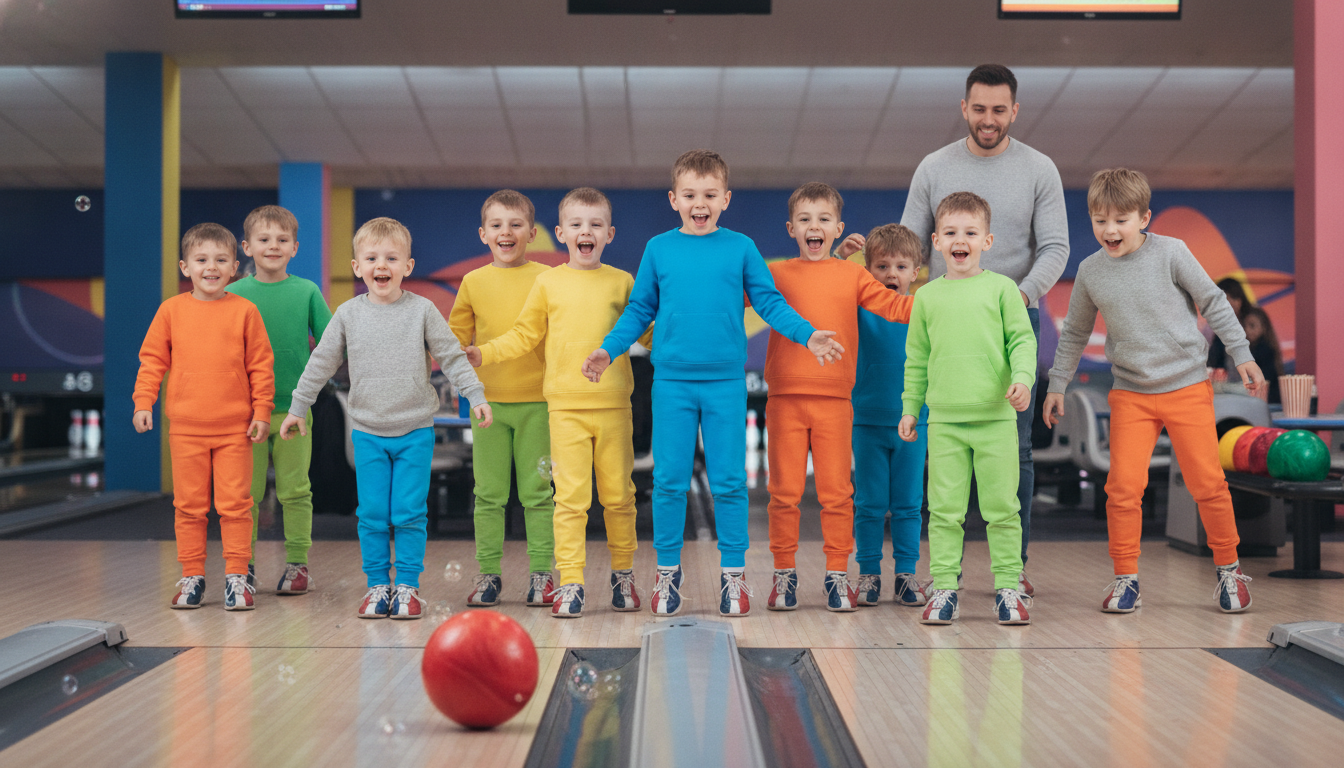 kids wearing comfortable athletic wear for family bowling outfit ideas