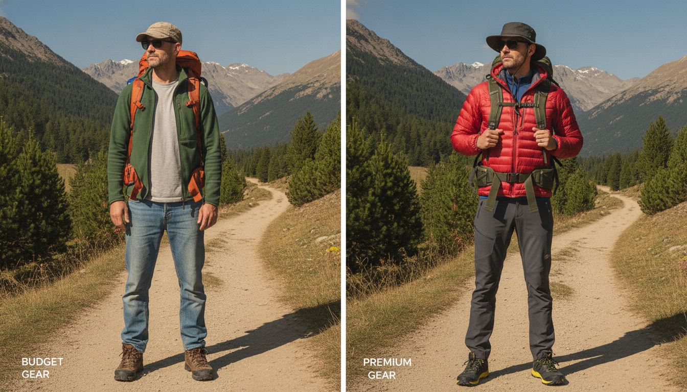 budget and premium hiking outfits side by side comparison