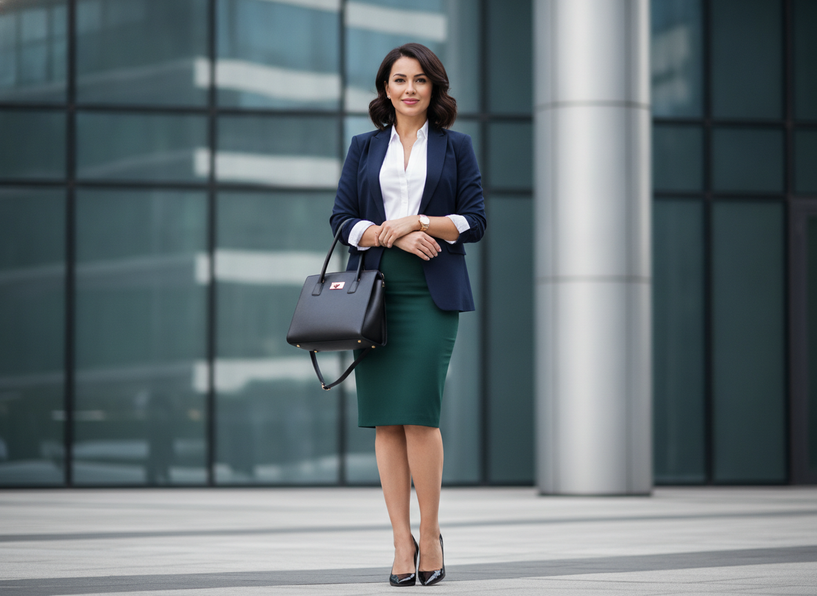 business professional green skirt outfit
