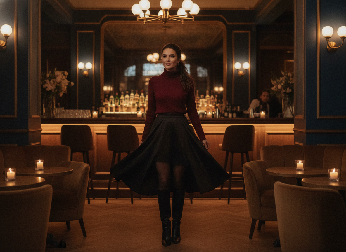 midi skirt winter bar outfit