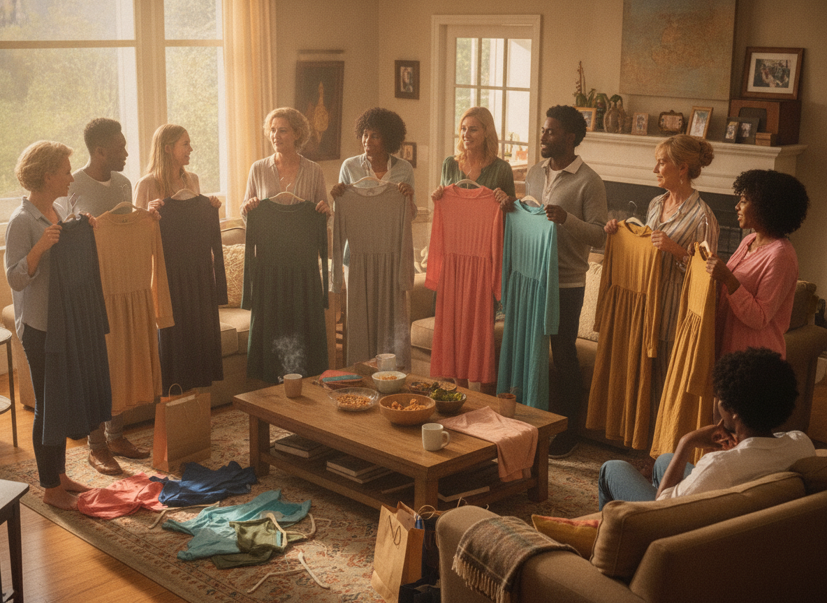 Family members with different skin tones coordinating outfit colors