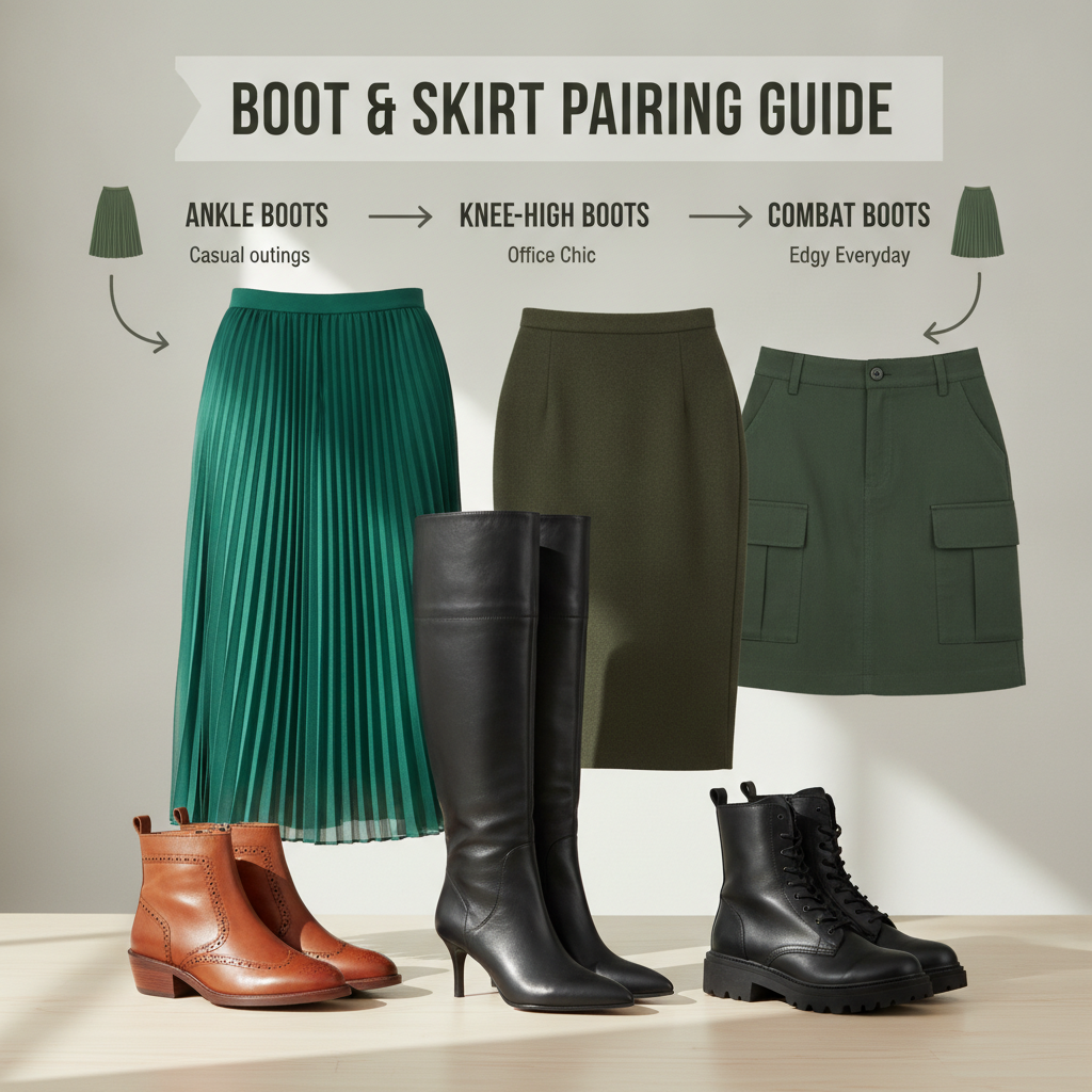 boots styling with green skirt