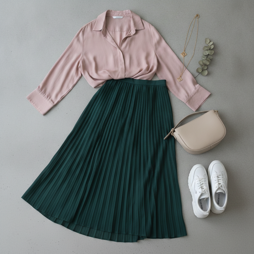 green skirt with pink top