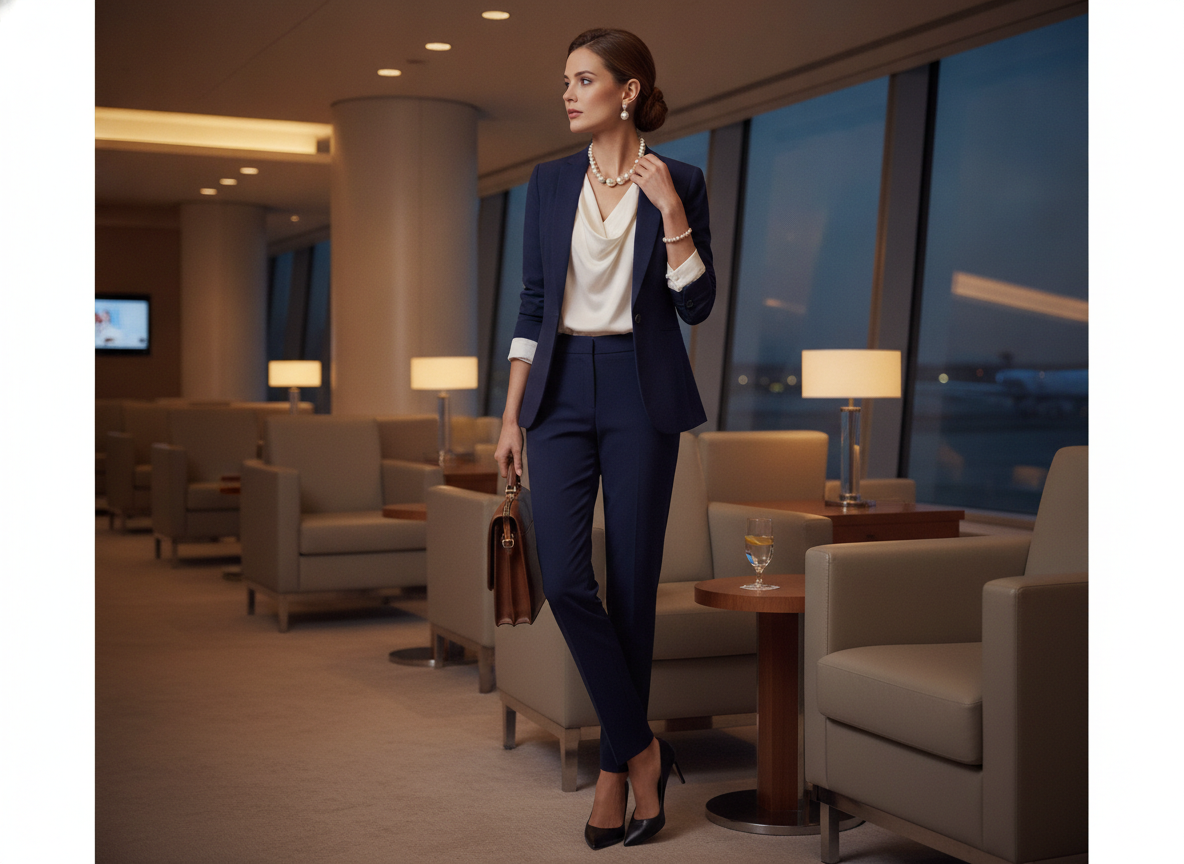 ponte pants and blouse business travel outfit