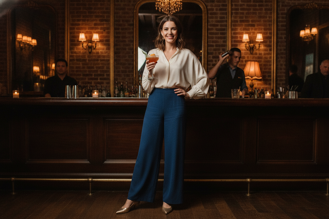 Cocktail bar outfit for New Orleans winter evenings