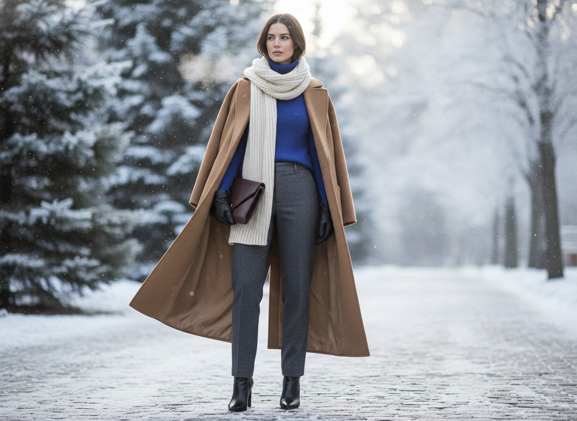 royal blue turtleneck winter layering