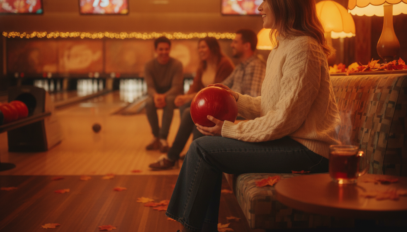 fall bowling outfit featuring sweater and jeans for cooler weather