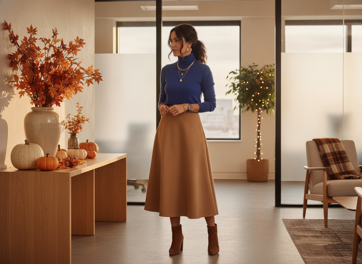 royal blue turtleneck professional fall outfit