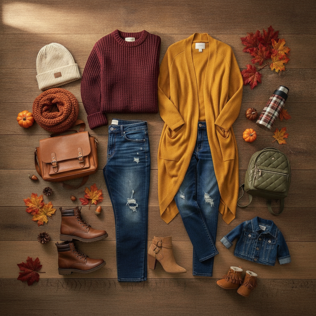 Fall outfit coordination in burgundy and mustard colors