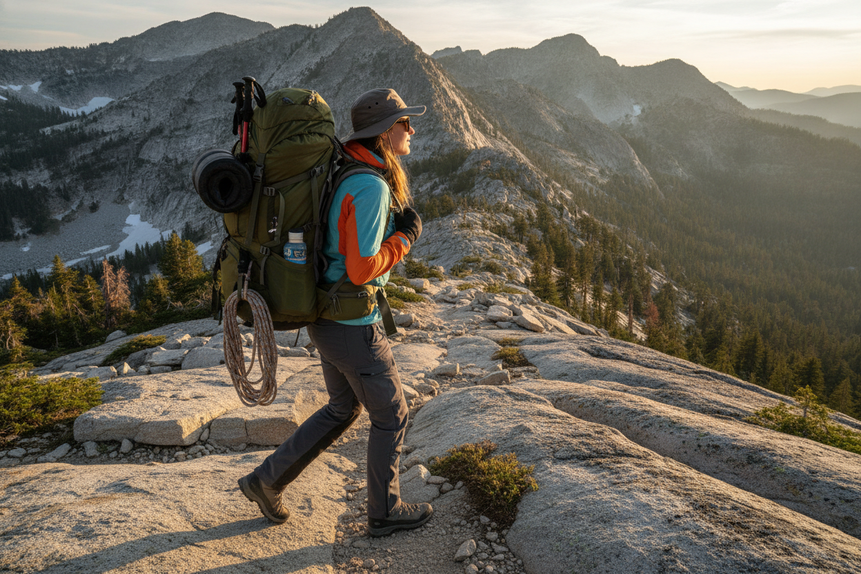 backpacking outfit with heavy pack