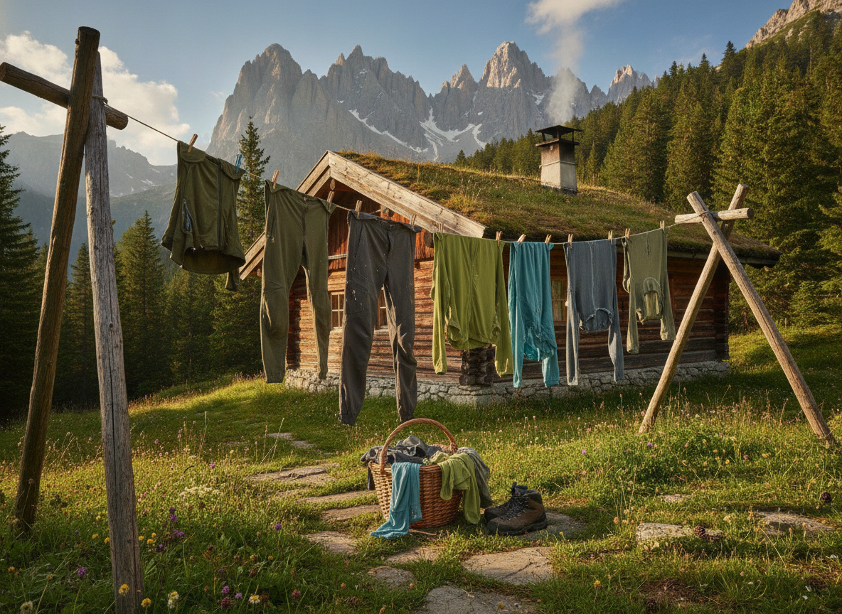 hiking clothes hanging to dry outdoors