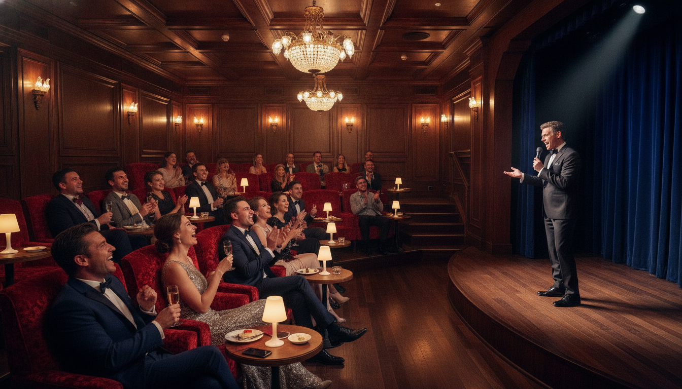 Upscale comedy club interior atmosphere