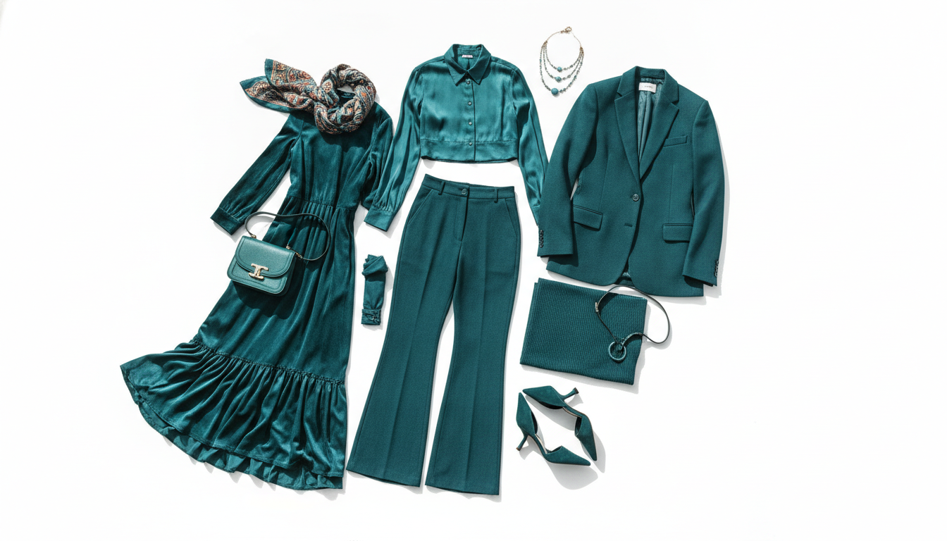 teal women outfit ideas showcasing various seasonal styles with teal dresses blouses and accessories