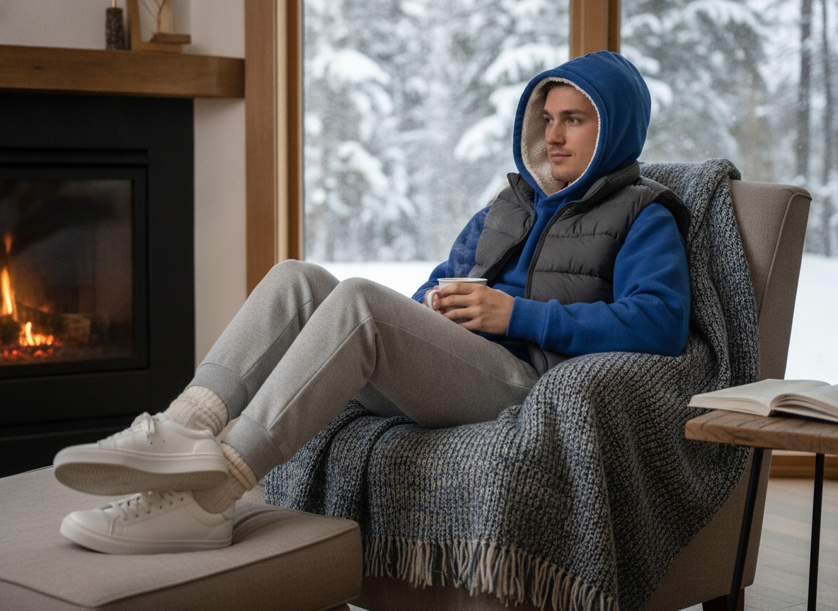 royal blue hoodie winter casual outfit