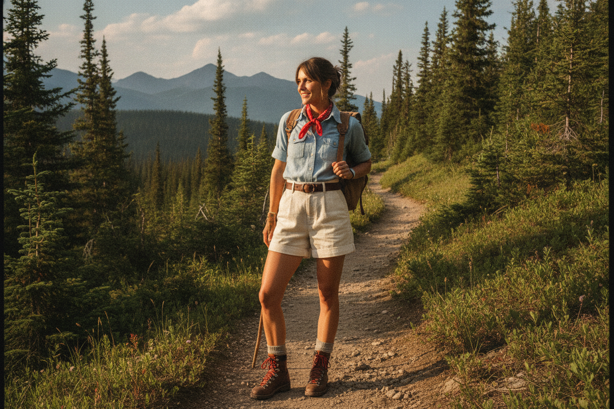 retro inspired hiking outfit