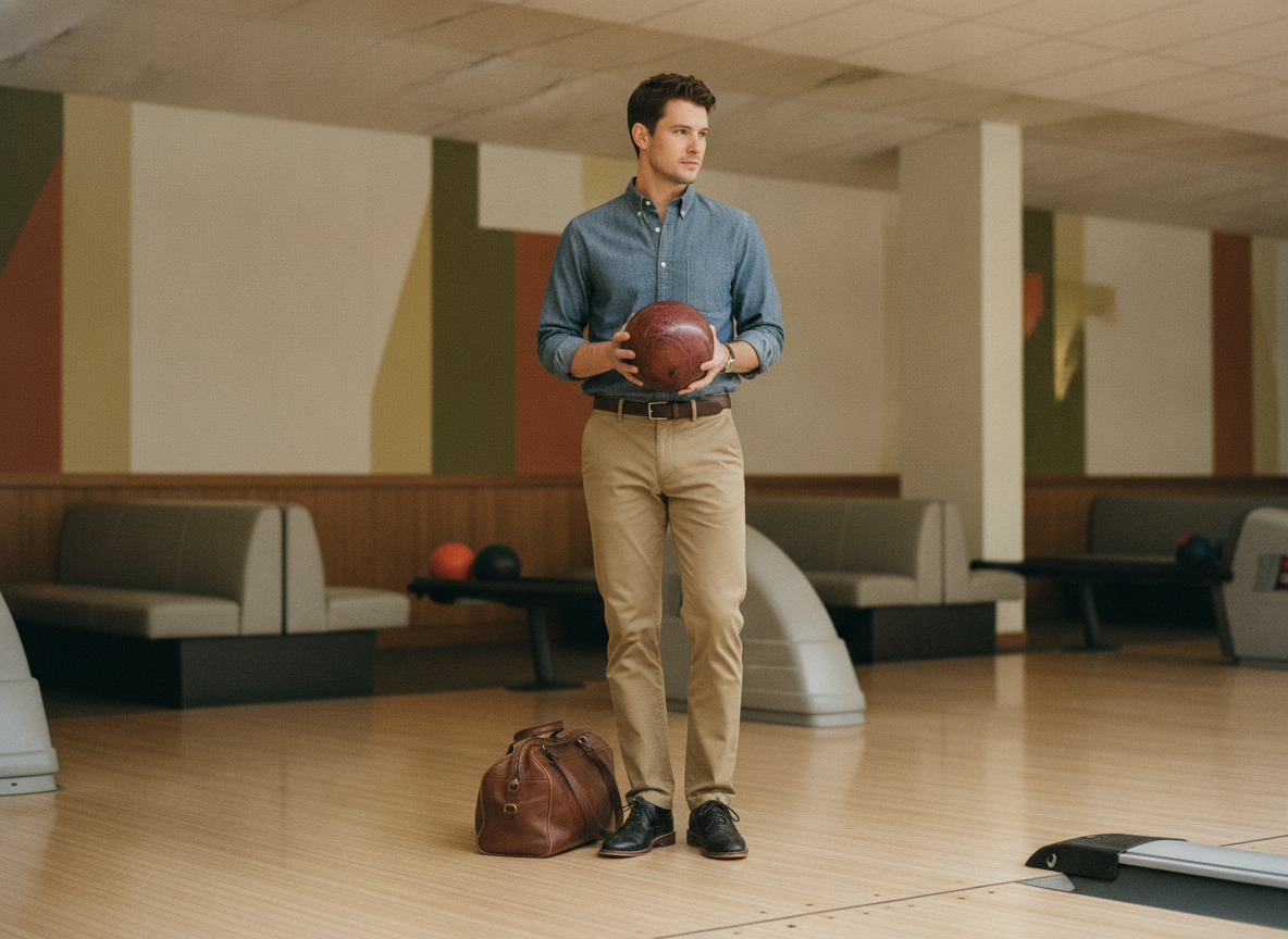 classic year-round bowling outfit with button-down shirt and chinos