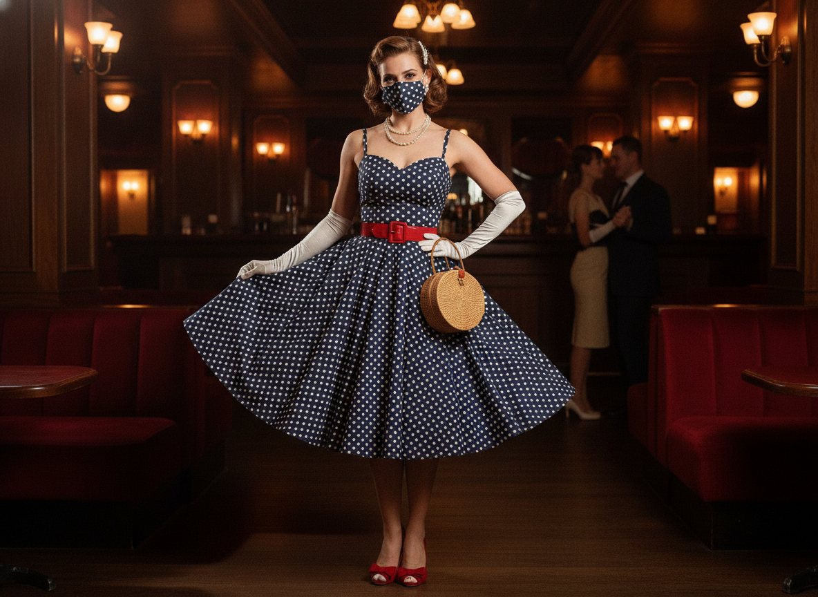 1950s pin-up style masquerade dress with vintage flair