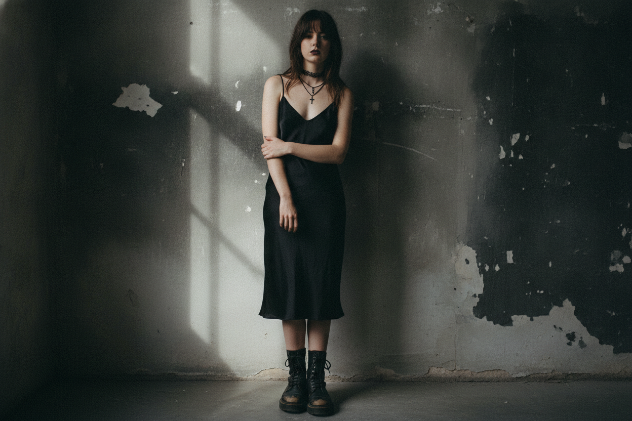 Choker necklace 90s party outfit with simple dress