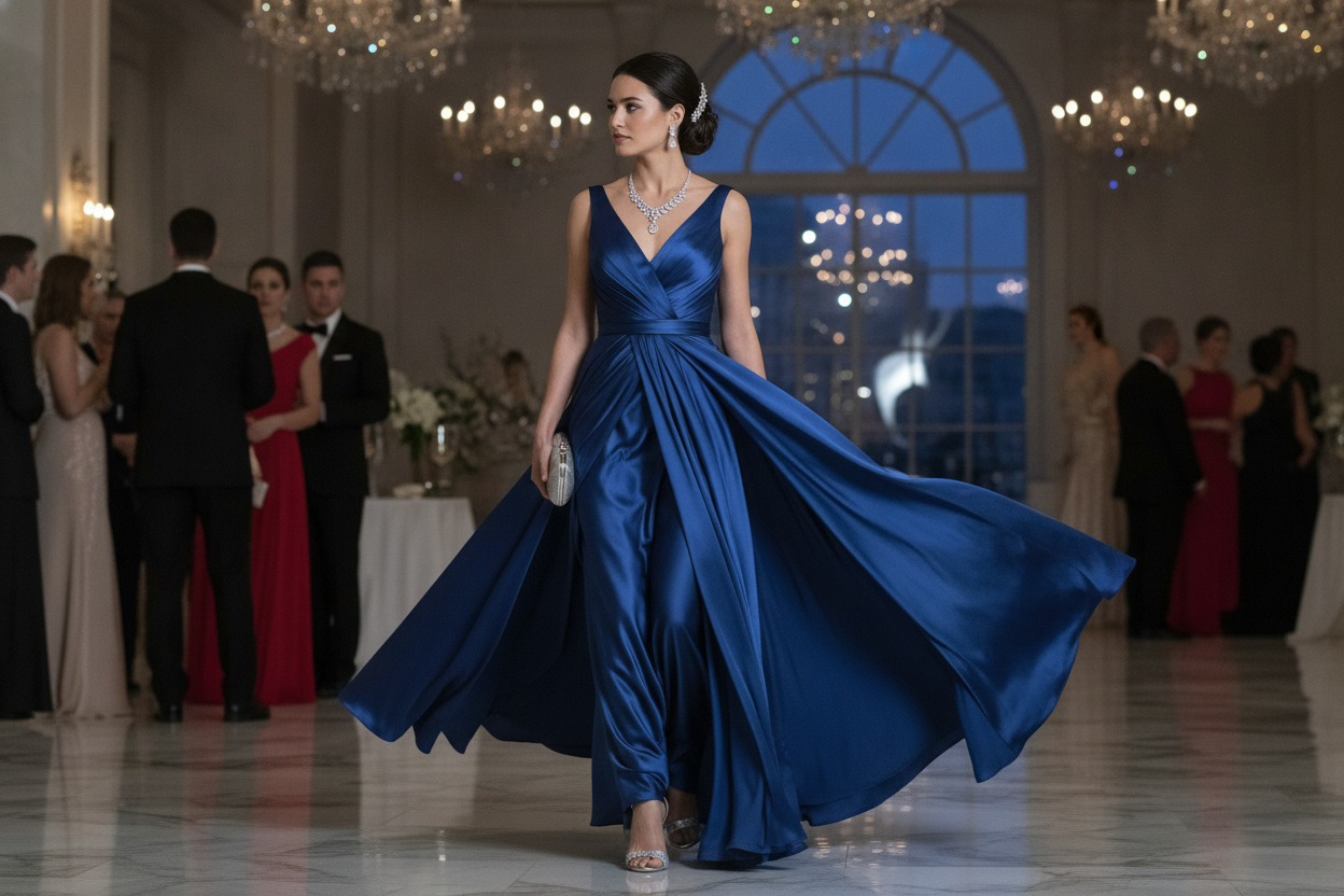 royal blue formal gown winter event