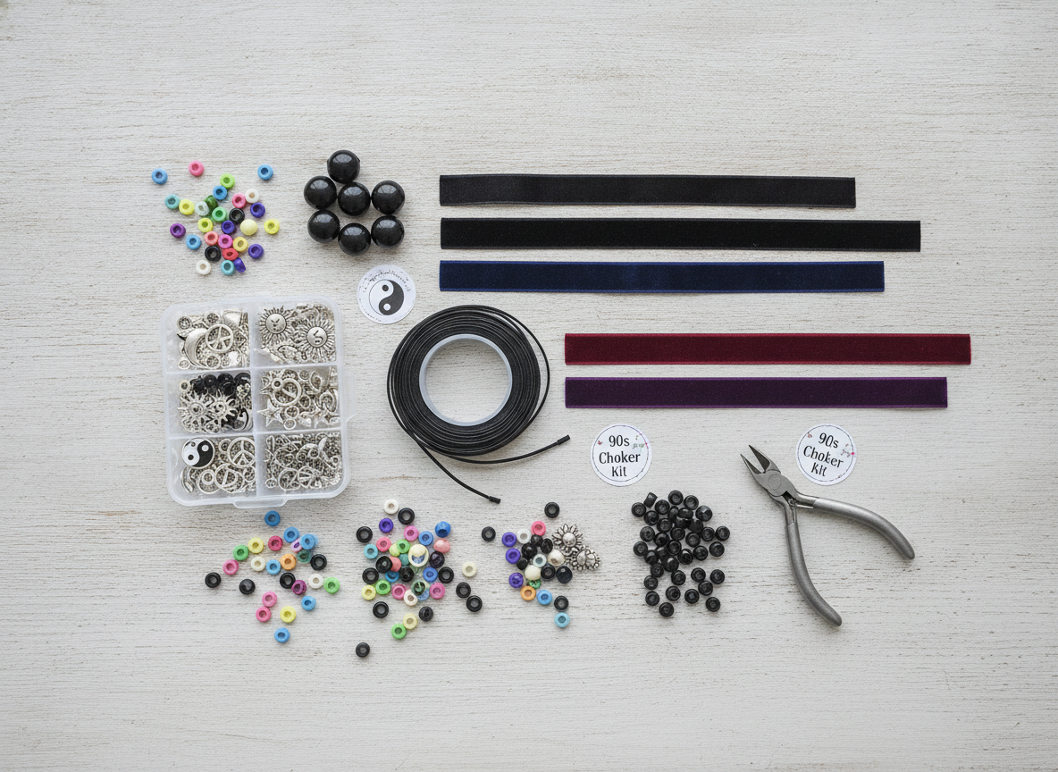 DIY 90s choker necklace craft tutorial materials