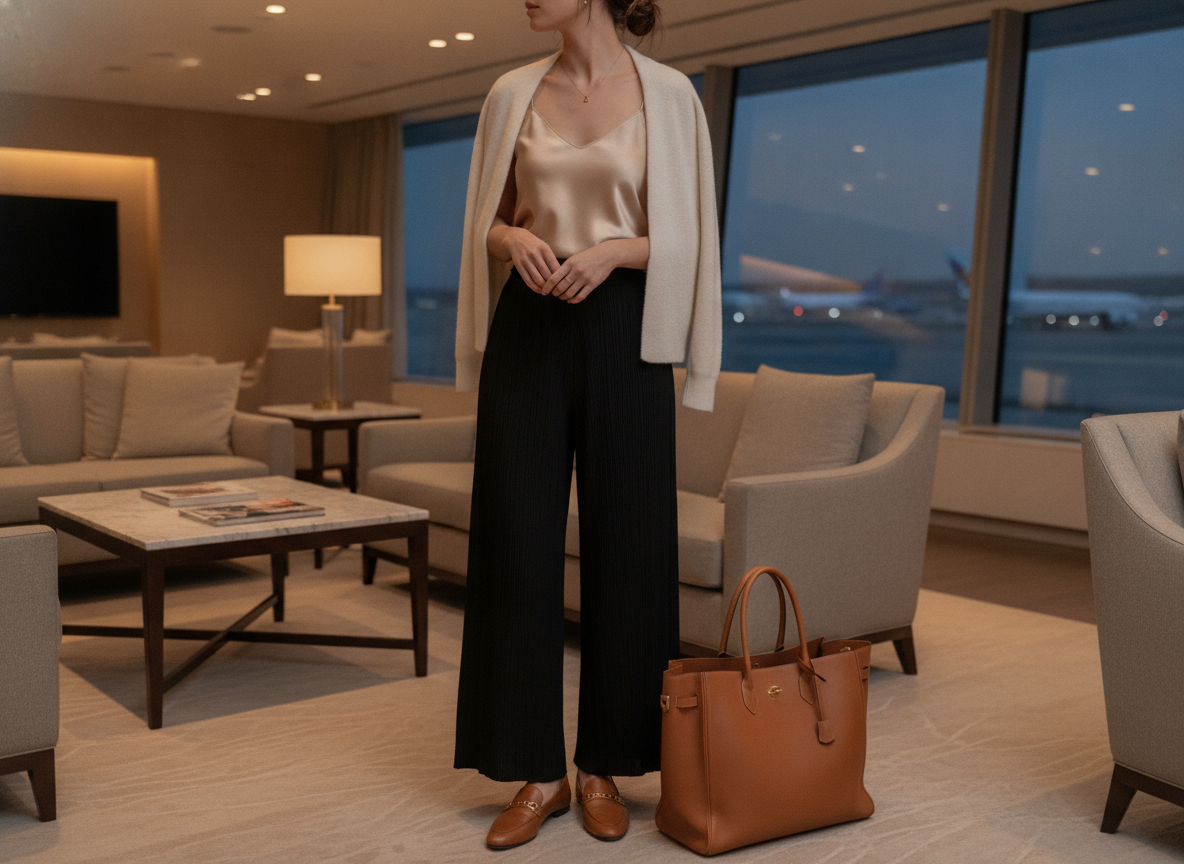 palazzo pants and silk camisole travel outfit