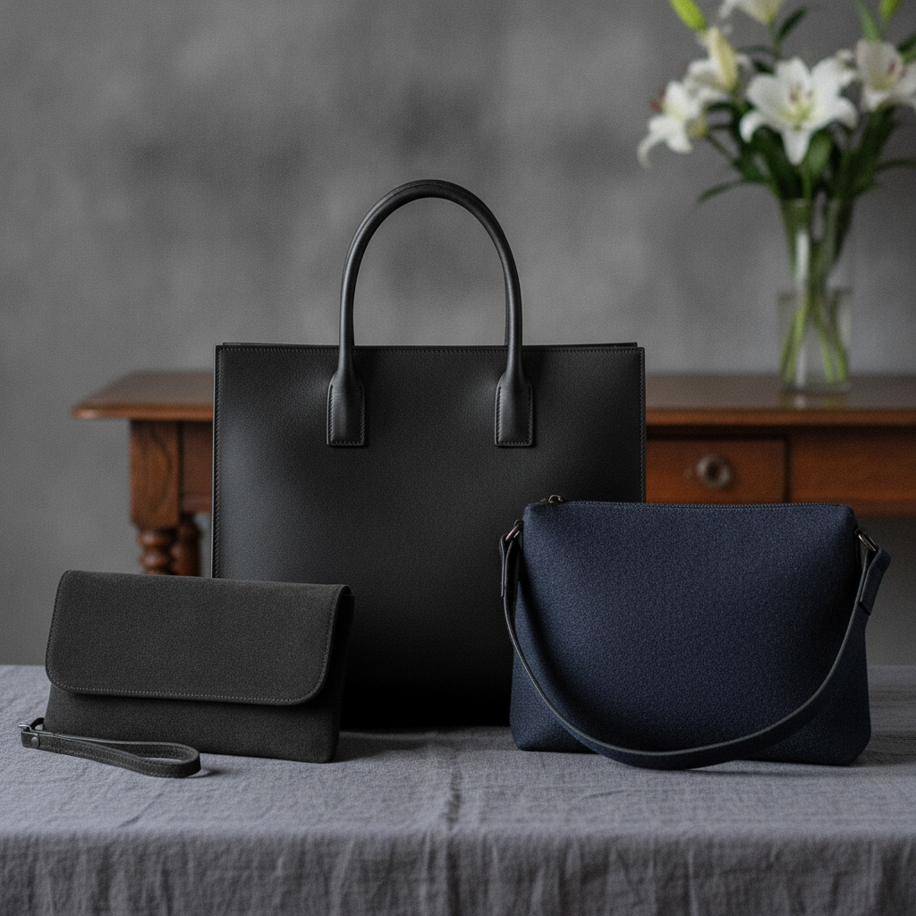 Funeral-appropriate handbags in various styles