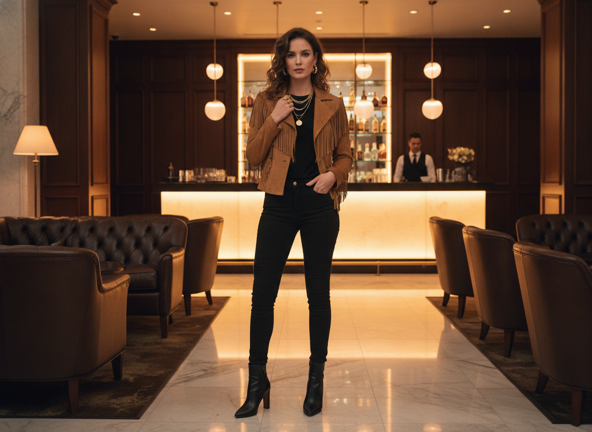 suede jacket fall bar outfit