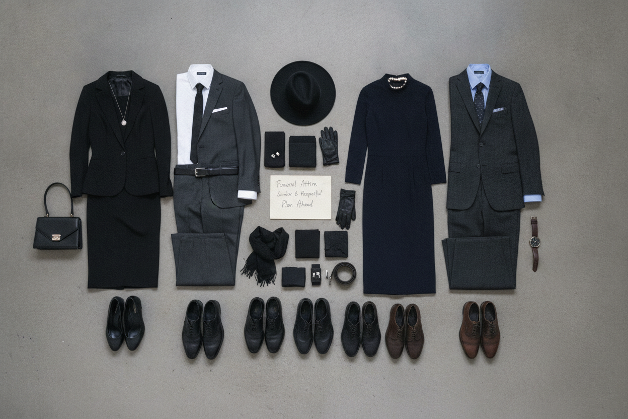 Funeral wardrobe essentials laid out for planning