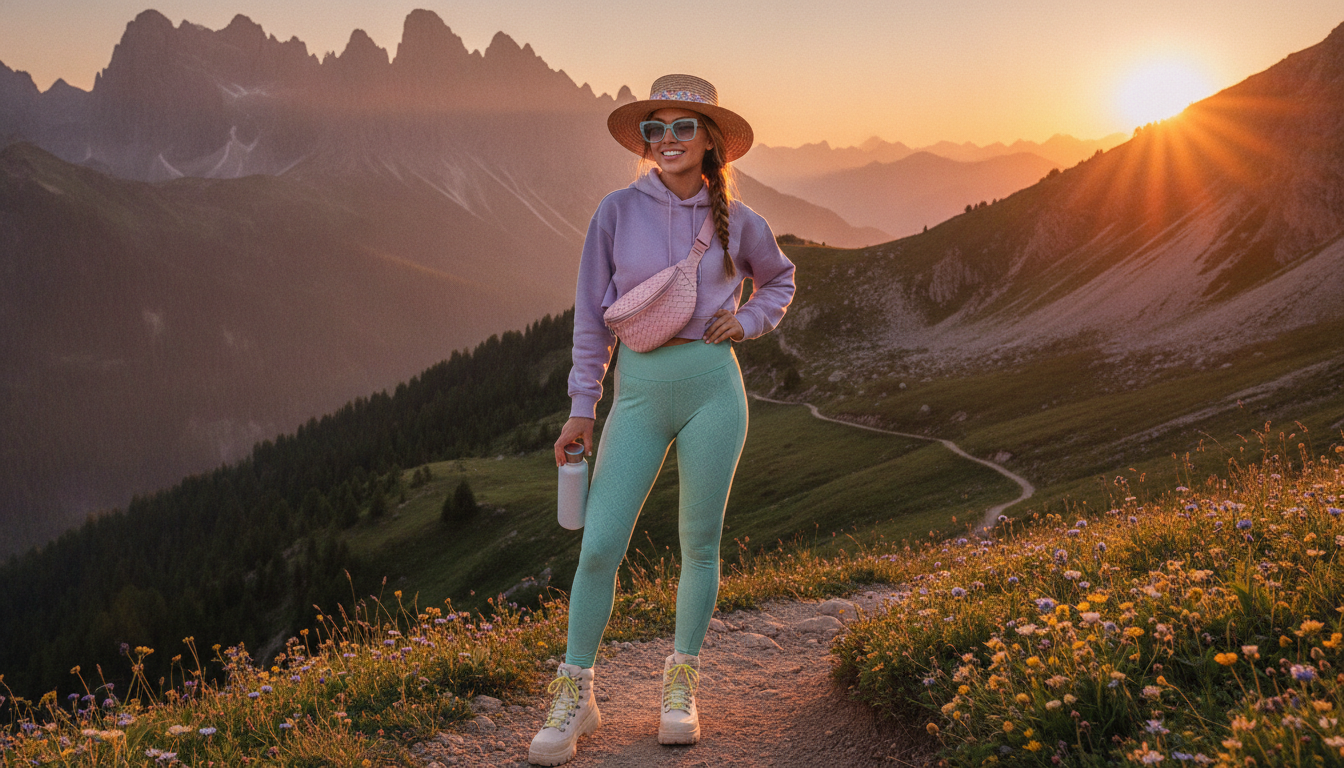 fashionable hiking outfit with coordinated colors