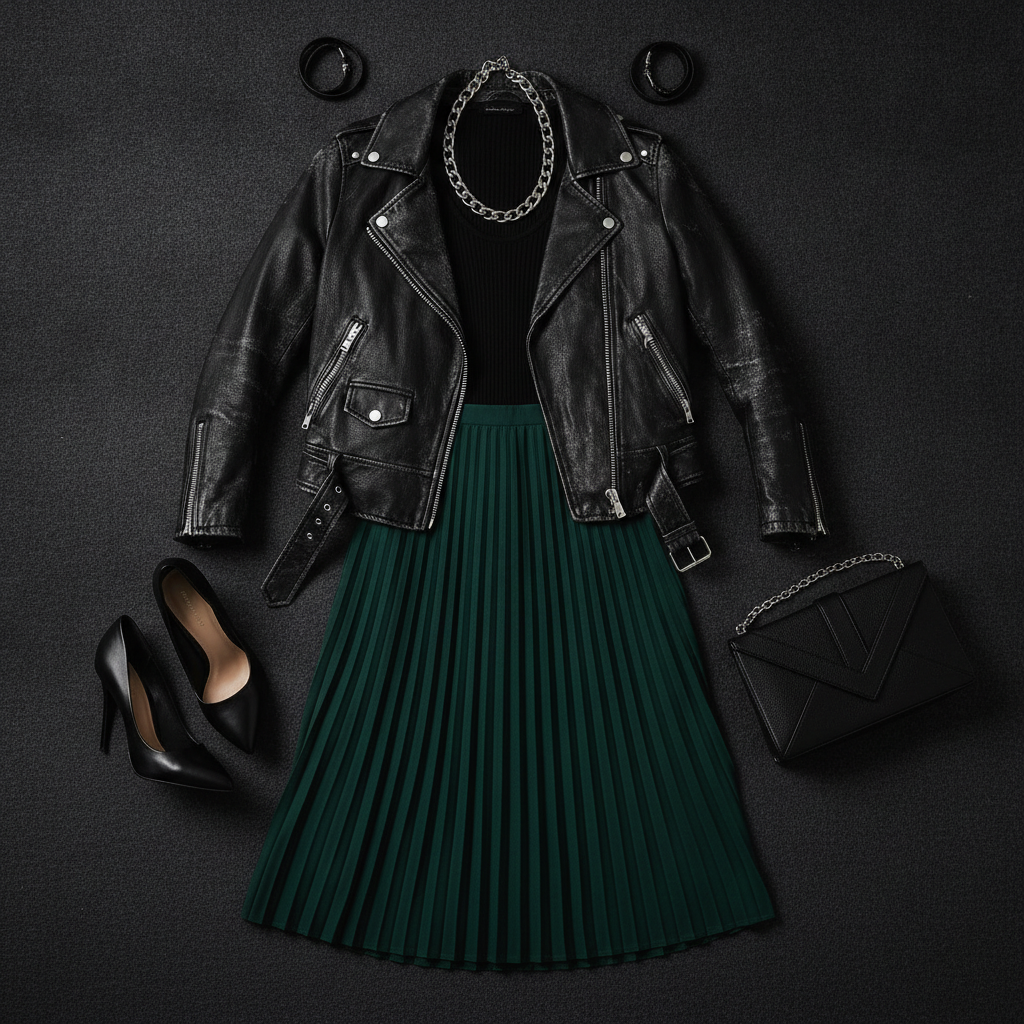 green skirt with black pieces