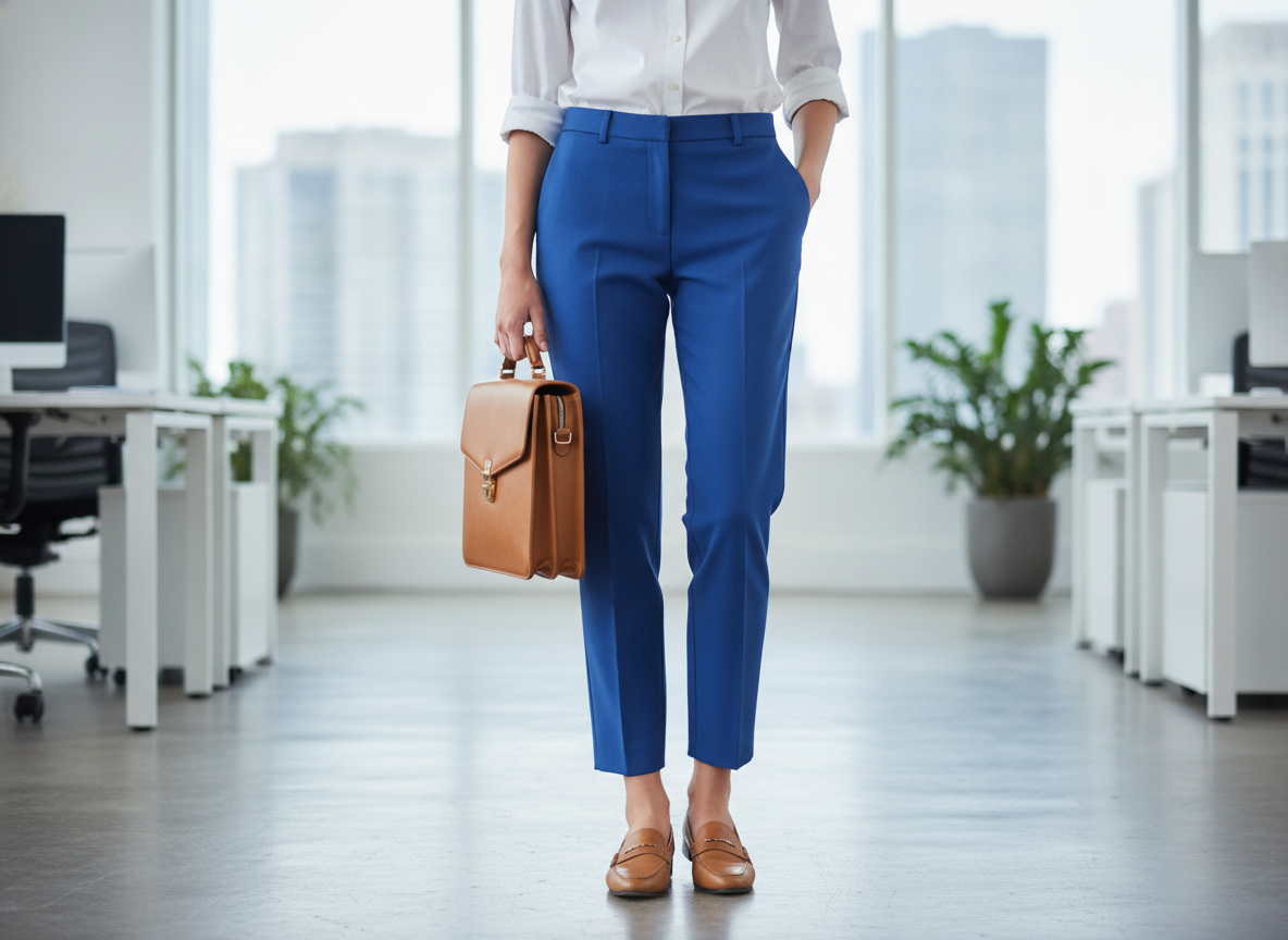 royal blue pants styled professionally