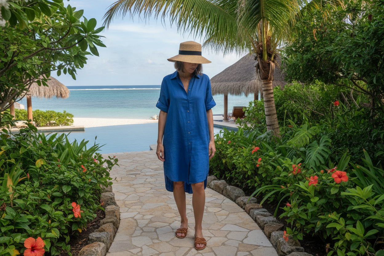 royal blue linen dress for beach vacation