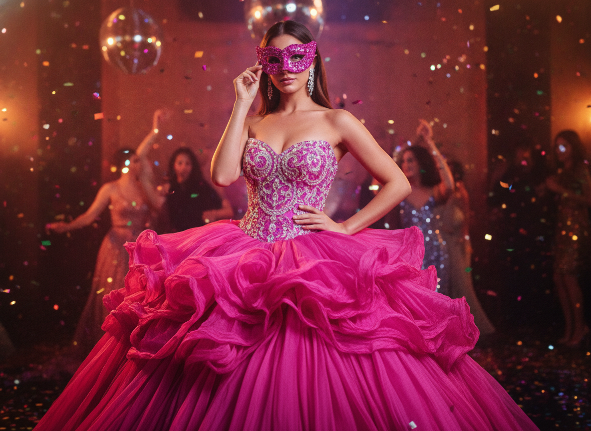 Fuchsia pink masquerade ball gown making bold statement