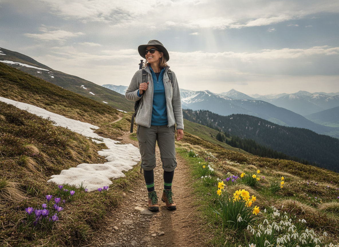 spring hiking outfit with adaptable layers