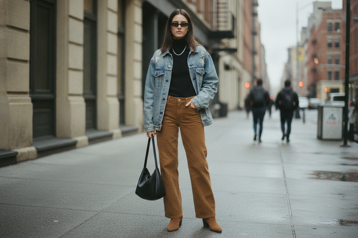 Corduroy pants 90s grunge outfit with turtleneck