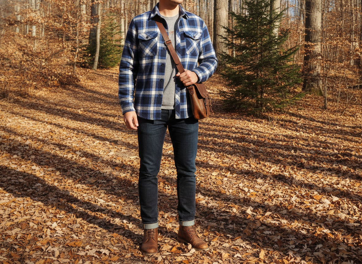royal blue flannel shirt casual fall outfit