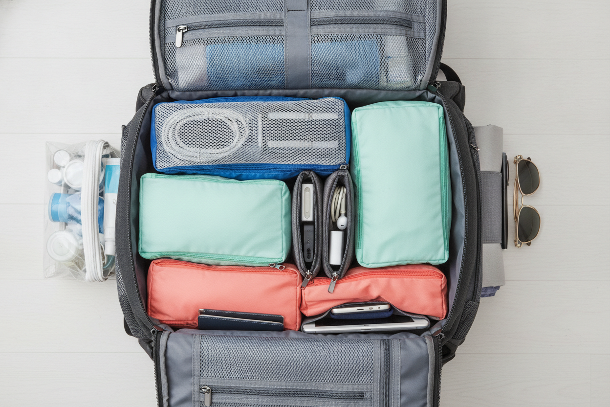 organized carry-on bag with packing cubes