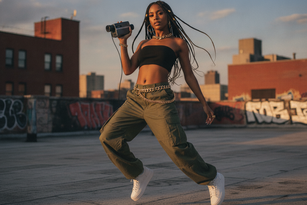 Cargo pants 90s hip-hop outfit with tube top