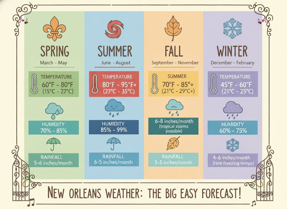 New Orleans weather and climate guide showing seasonal temperature variations