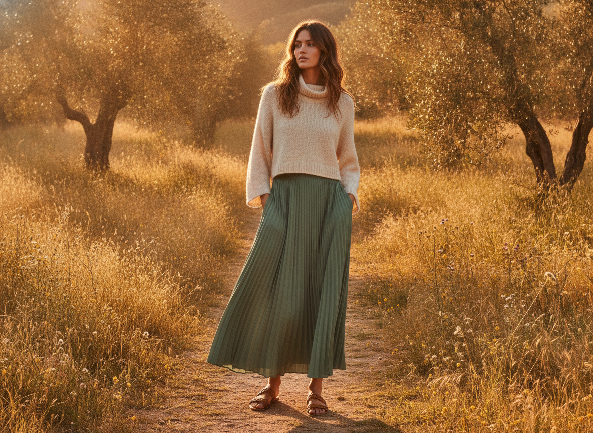 tall woman in green maxi skirt